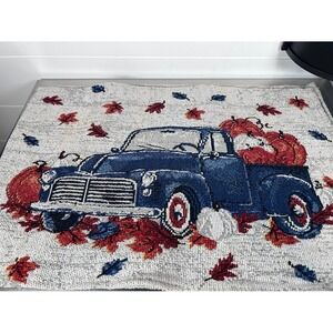 3 Pc Blue Truck Pumpkin Fall Leaves Table Runner Harvest Decor & 2 Placemats